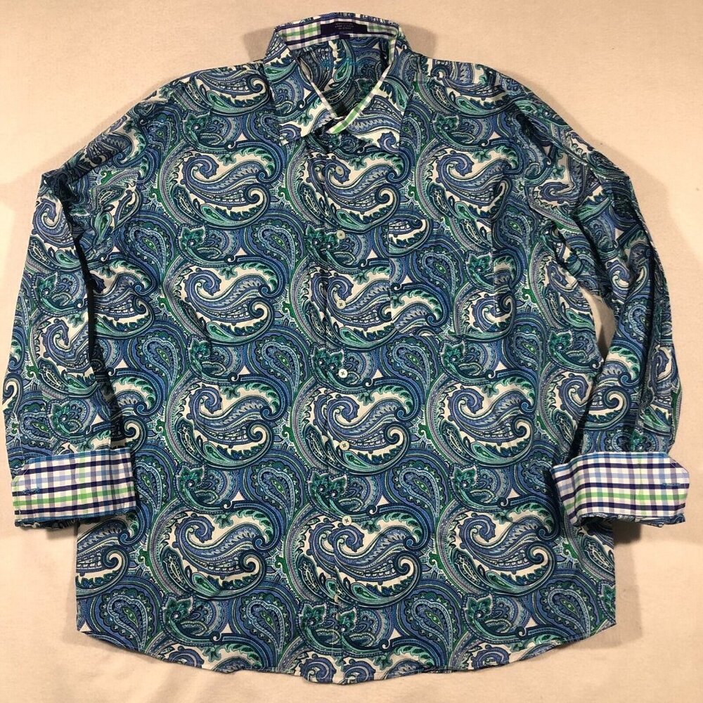 Alan Flusser Blue Green Paisley Button-Down Shirt
